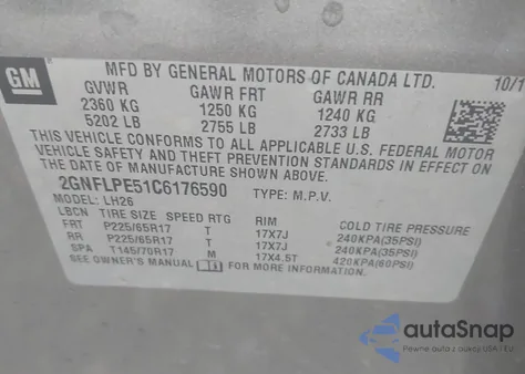 2012 Chevrolet Equinox 2Lt z USA, uszkodzony, nr VIN 2GNFLPE51C6176590